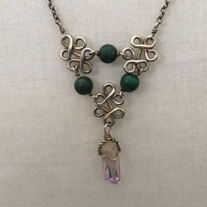 Vintage SS Malachite & Amethyst Necklace